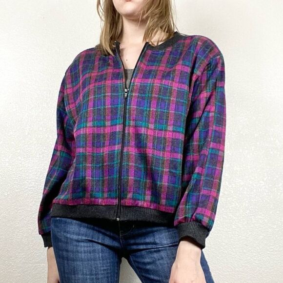 Vintage Purple & Pink Plaid Zip Up Jacket - Picture 1 of 7